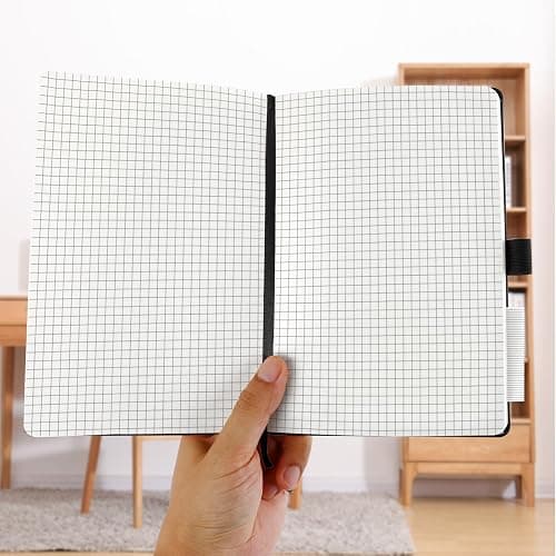 A5 Journal Notebook Graph Paper, 200 Pages Leather Squared Journal Notebook for Women Men, Hardback Note Book with 80GSM Grid Paper, No Bleed for Writing, Notepad for Office School Supplies, Black thumbnail 5
