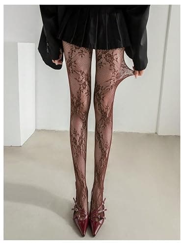 Milumia Women's Floral Lace Tights Y2k Patterned Fishnet Pantyhose Sexy Stockings thumbnail 4