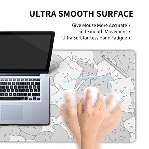 aportt Kawaii Cats White Gaming Mouse Pad XXL Cute Kittens Japanese Extended Big Large Desk Mat Non-Slip Rubber Base Stitched Edge Long Keyboard Mousepad for PC Computer Laptop, 35.4×15.7 Inches thumbnail 5
