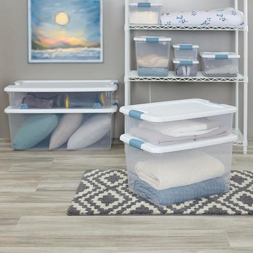 Sterilite 4-Pack 56 Quart Wheeled Latching Box, Underbed Clear Plastic Storage Organizer - Under Bed Rolling Container Bin with Lid and Wheels for Home or Dorm Bedrooms and Closets thumbnail 8
