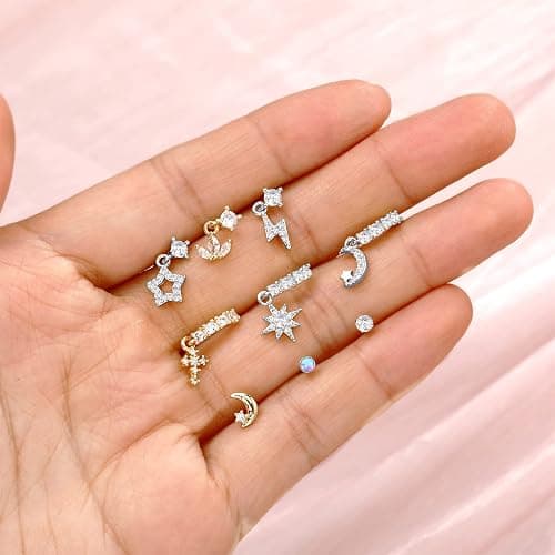 Bonuci 18 Pcs Dangle Nose Ring L Shaped Dangling Nose Stud Nose Ring Hoop Indian Nose Piercing Jewelry with Charm thumbnail 3