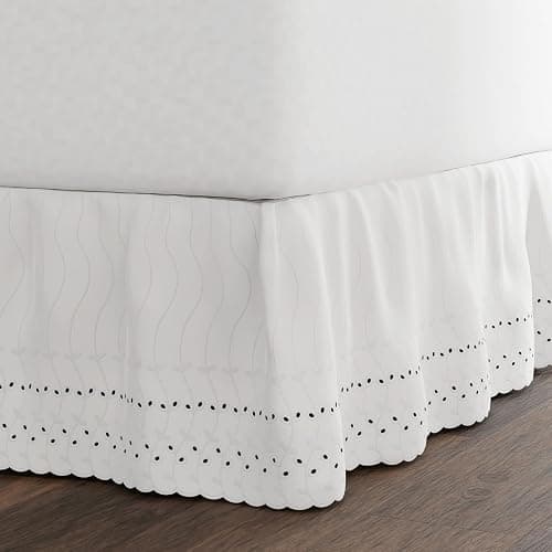 Fresh Ideas Eyelet Bed Skirt, Ruffled Design, 14 Inch Drop, Embroidered Scalloped Edge, Twin, White - Image 1