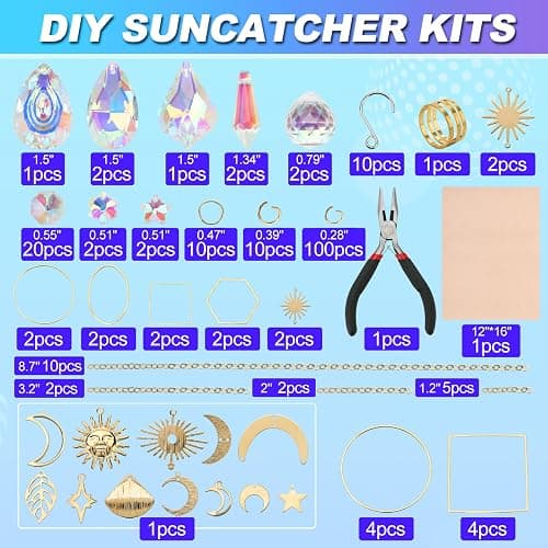 HYBEADS 200 pcs DIY Sun Catchers Making Kits Craft for Adults Crystal Suncatchers Supplies Stained Glass Window Hanging Prism Indoor Outdoor Garden Xmas Decor with Rainbow Maker Pendants Chains thumbnail 2