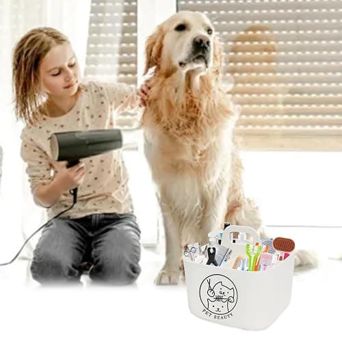 Brabtod Dog Storage Organizer for Grooming Supplies,4-Compartment Caddy for Dog Cat Grooming Kit,Pet Stuff Storage,Ieal for Shampoo,Trimmer,Clipper,Combo,Brush-Modern Minimalist White thumbnail 2