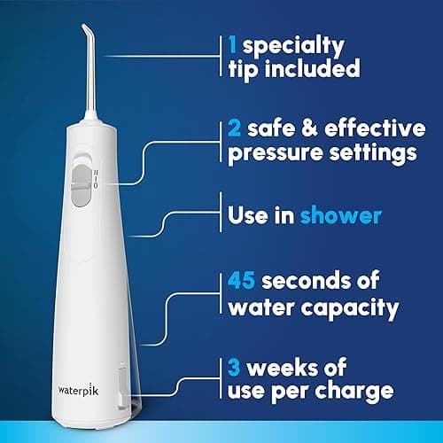 Waterpik Cordless 1100 Rechargeable Portable Water Flosser for Teeth Cleaning and Flossing, Travel, Braces Care, Healthier Gums, Waterproof for Shower, ADA Accepted, WF-30CD White, Packaging May Vary thumbnail 3