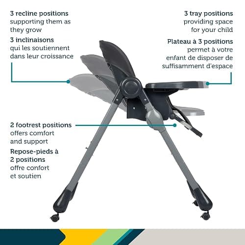 Safety 1st Olea 3-in-1 High Chair for Newborn to Toddler | Kitchen Booster Chair Mode, Adjustable, Recline, Easy-to-Clean Design, Swivel Wheels – Mineral Graphite thumbnail 7