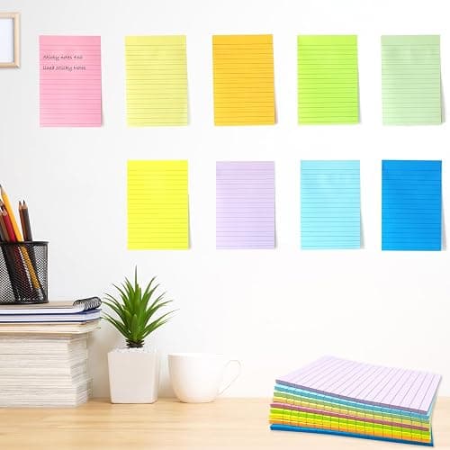 (9 Pack) Lined Sticky Notes 100mm x 150mm, 9 Pastel Ruled Post Stickies Colorful, Super Sticking Power Memo Post Stickies Large Sticky Notes for Office, Home, School, Meeting, 35 Sheets/pad thumbnail 2