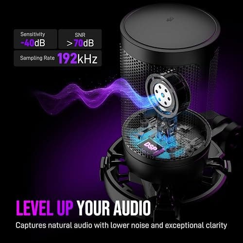 FIFINE Gaming PC USB Microphone, Podcast Condenser Mic with Boom Arm, Pop Filter, Mute Button for Streaming, Twitch, Online Chat, RGB Computer Mic for PS4/5 PC Gamer Youtuber-AmpliGame A6T thumbnail 3