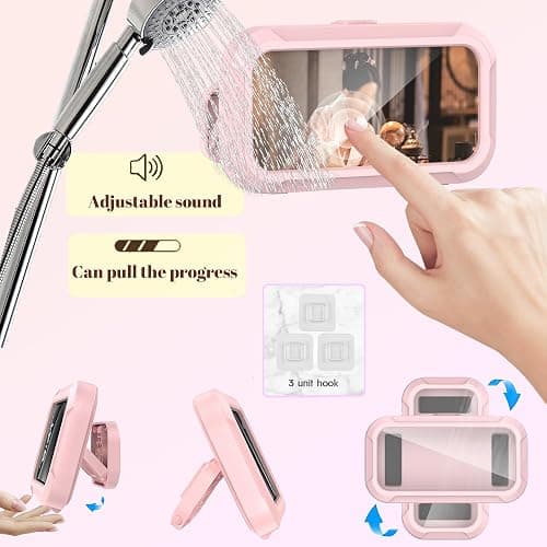 360° Rotatable Retractable Adjustable Shower Phone Case Holder,Anti-fog HD & sensitive screen ,Wall Mounted Phone Holder for Bathroom Mirror Bathtub Kitchen,Shower Accessories for 4-7" Phones (pink) thumbnail 6