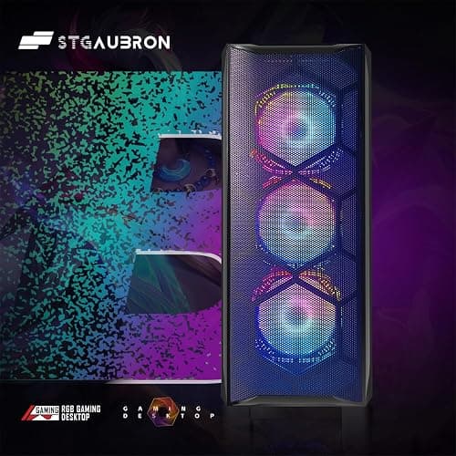 STGAubron Gaming PC Desktop Computer, Intel Core i7 up to 3.9GHz, Radeon RX 580 8G, 16G RAM, 512G SSD, WiFi 6, Bluetooth 5.2, RGB Fan x6, Windows 11 Home thumbnail 3
