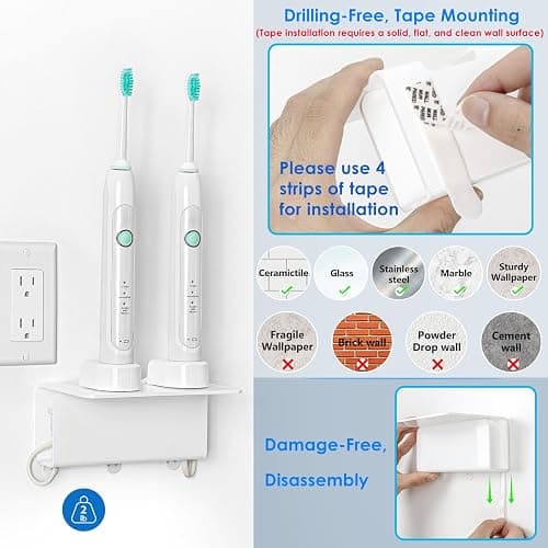 OAPRIRE Electric Toothbrush Holder for Bathroom, Acrylic Electric Toothbrush Holder Wall Mounted Come with Cable Organizer, Saving Space and Convenient Charging - White - White thumbnail 4
