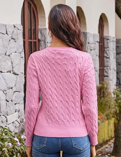 GRACE KARIN Womens Long Sleeve Button Up Cable Knit Cardigan Lightweight 2025 Crewneck Button Down Sweaters for Women thumbnail 4