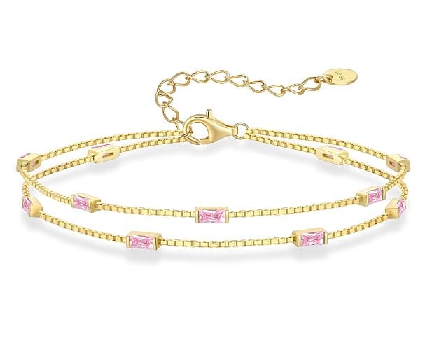 LOUISA SECRET Birthstone Bracelets for Women, 925 Sterling Silver Dainty Simple Women Charm Link Bracelet, Birthday Anniversary Christmas Jewelry Gifts for Women Wife Mom Her - Image 1