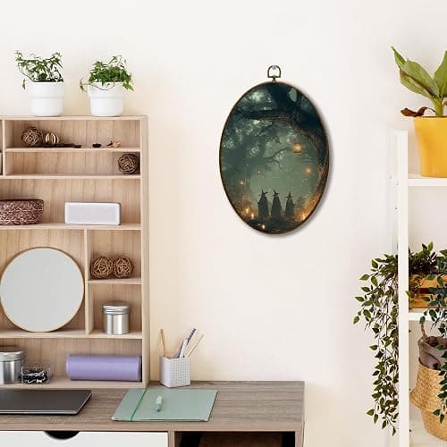 JQF Dark Academia Fantasy Forest Witchy Oval Wall Decor, Gothic Oval Canvas Wall Art, Whimsical Magical Forest Witchy Framed Prints Hanging Decor for Home Bedroom Living Room, 8.5x11.5 Inch thumbnail 2