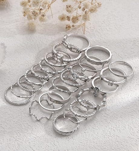 iF YOU 25 Pcs Gold Stackable Ring Set for Women, Chunky Knuckle Finger Midi Rings, Silver Simple Stacking Cute Rings Pack Trendy Stuff Jewelry Gift thumbnail 4