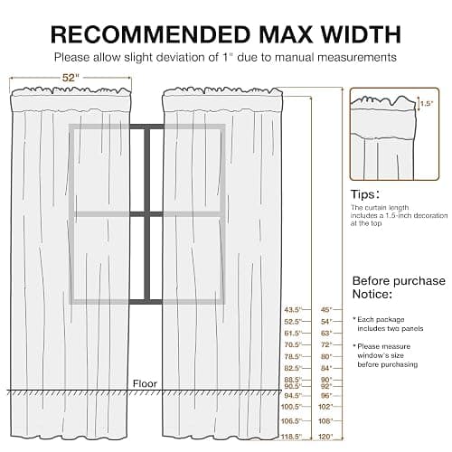 Anmao Non-See-Through Off White Privacy Semi Sheer Curtains for Living Room 80 Inch Length 2 Panels Set, Light Filtering That Let Light in Rod Pocket Window Drapes for Bedroom, 52W x 80L, Ivory White thumbnail 2