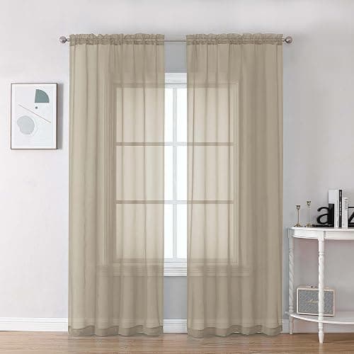 Chyhomenyc Taupe Sheer Curtains 84 Inches Long 2 Panels Set- Light Filtering Curtains for Bedroom, Soft Airy Voile Rod Pocket Living Room Window Drapes, 42Wx84L Inches, 2 PCS - Image 1