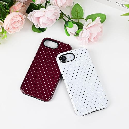 DuiDuiQ Polka Dot Pattern Phone Case for iPhone 16e/17e 6.1", Wine | Cute Aesthetic Case for Women Girls,Dual-layer Shockproof Protective Phone Cover,No Fading Print thumbnail 7