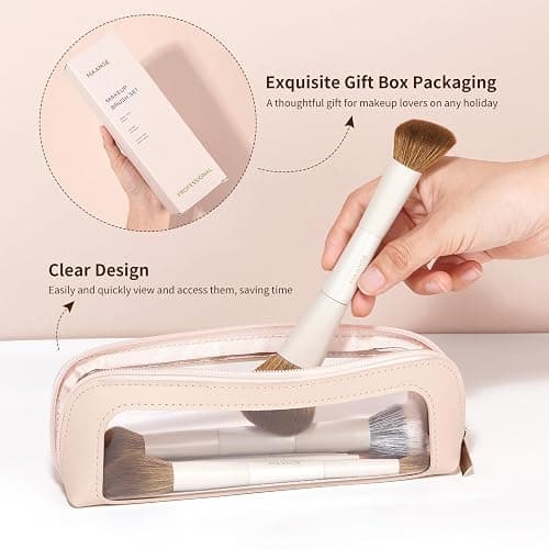 MAANGE Makeup Brush Set 14-In-7 Double Ended Essential Foundation Makeup Brushes for Powder Concealers Eye Shadows Blush Make Up Brushes with Travel Makeup Case thumbnail 4