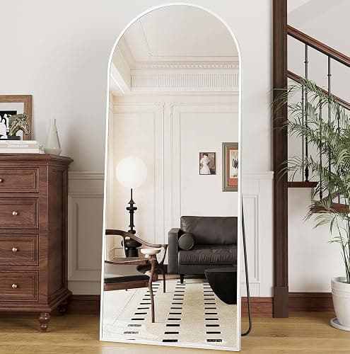Prywot Arched Full Length Mirror, 70"x26" Free Standing Floor Mirror, Modern Full Body Mirrors with Stand, Wall Mirrors with Aluminum Alloy Frame for Bedroom,Living Room, White thumbnail 2