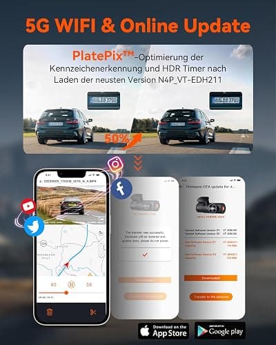 VANTRUE N4 Pro 3 HDR 4K+ 1080P+ 1080P STARVIS 2 Dashcam Auto, 5G WiFi PlatePix™ Dash Cam GPS 360° Puffer Parküberwachung Auto Kamera, IR Nachtsicht, Sprachbefehl, Privatsphäremodi, 2.45” 1TB Max thumbnail 4