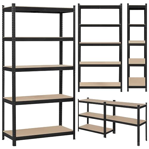 Topeakmart 5-Tier Utility Shelves, Metal Storage Shelves Garage Shelving Unit Adjustable Garage Storage Shelves Storage Racks Heavy Duty Shed Shelving- Black, 35.5 x 16 x 71 Inch thumbnail 8