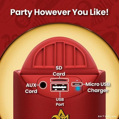 Harry Potter Gryffindor Wireless Bluetooth Speaker, IPX4 Water Resistant, 3 Hr Playtime, FM Radio + SD Slot, Officially Licensed | Harry Potter Gifts for Women, Men, Kids & All Fans of Gryffindor thumbnail 2