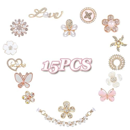 VEGCOO 15 Pcs Shoe Charms for Clog Shoes, Metal Bling Crystal Rhinestone Clog Sandals Decorations Charms, Shining Shoe Decoration Charms for Women Girls Birthday Christmas Party Gifts thumbnail 2