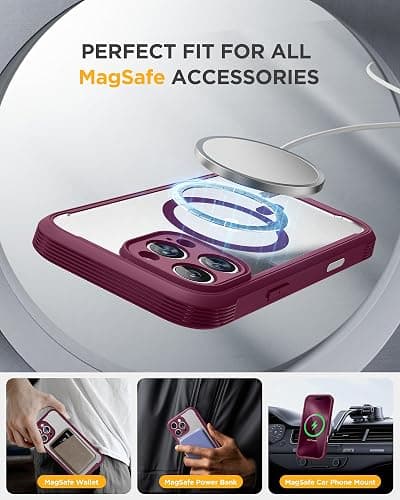 Miracase Magnetic for iPhone 16 Pro Case Full-Body Phone with Built-in Glass Screen Protector, [Compatible with MagSafe] Military Drop Proof 16 Pro Cover Bumper 6.3 inch, Plum thumbnail 6