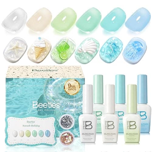 Beetles Jelly Gel Nail Polish Set, Seasalt Holiday 6 Colors 9ML Sheer Gel | Milky White MInt Green Blue Gel Nail Polish Kit Soak Off UV Salon DIY at Home Manicure Gift for Women - Image 1