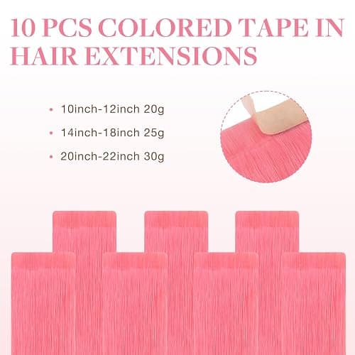 GOO GOO Tape in Hair Extensions Human Hair, Light Pink, 18inch 25g 10pcs, Colored Tape ins Human Hair Extensions, Silky&Soft Invisible Tape Ins, Hair Highlighted for Party thumbnail 3