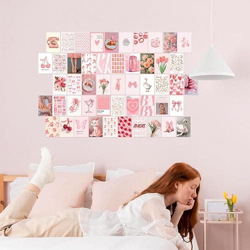 Uniro Coquette Room Decor Aesthetic, 50Pcs Pink Coquette Wall Decor, Coquette Posters Aesthetic Room Decor, Pink Room Decor 4"x6" Coquette Wall Collage Kit for Teen Girls Dorm Bedroom Decor, Cute Coquette Posters Picture Trendy Pink Wall Art Prints thumbnail 3
