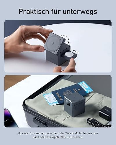 Anker 3-in-1 Cube mit MagSafe Ladestation, 15W Wireless iPhone Charger, Induktive Ladestation für Apple Watch und iPhone 17/16/15/14/13/12, AirPods Pro/3/2 (Inklusive 30W Ladegerät) thumbnail 4