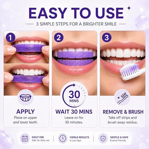 Purple Teeth Whitening Strips – V34 Color Correction, Teeth Whitening Strips for Brighter Smile, Helps Neutralize Yellow Tones, Gentle Whitening for Sensitive Teeth, 28 Strips (14 Treatments) thumbnail 6