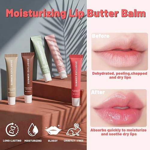 HULYHDP 5 Pcs Summer Tinted Lip Balm Butter - Natural Shea Butter & Olive Oil, Lightweight Hydrating & Non-Sticky, Soothes & Softens Dry Chapped Lips, Lip Gloss Gift Set for Girls, 0.5 Fl Oz thumbnail 4