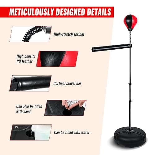 INNOLIFE Freestanding Punching Bag,Adjustable Height Home Boxing Training Equipment for Adults,Durable Boxing Bar & Stand with Stable Base for Fitness Workouts,Red thumbnail 3