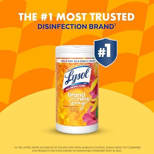 Lysol Disinfecting Wipes Bundle, Home Apartment Dorm Room Essentials and Cleaning Supplies, All Purpose Cleaner, Multi-surface Cleaning & Sanitizing Wipes, Lavender & Mango Scents, 80 Count (4pk) thumbnail 7
