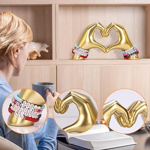 DOVDOV Heart Hand Sculpture, Gold Shelf Decoration Aesthetics for Room Bookshelf Coffee Table Dining Table Centerpiece, Birthday Gift and Memorial Gift for Women, Girlfriend Girls Mom. thumbnail 6