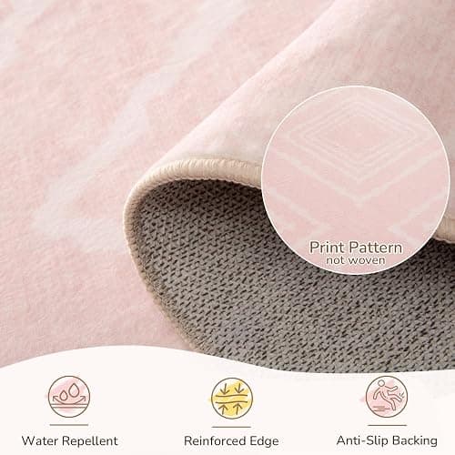 BESTSWEETIE 6'x9'Washable Area Rug for Living Room Bedroom Lightpink | Soft Western No Slip Low Pile Print Foldable Indoor for Bedroom Kitchen Dining Room thumbnail 5