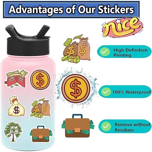 50 PCS Funny Money Stickers for Teen, Vinyl Water Bottles Waterproof Sticker for Laptop Guitar Scrapbook Skateboard Stickers (Coin) thumbnail 4