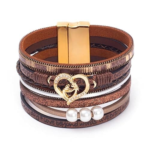 Love Heart Leather Boho Trendy Wrap Stackable Multilayer Bracelets Wide Cuff Bangle Jewelry Gift For Women - Image 1