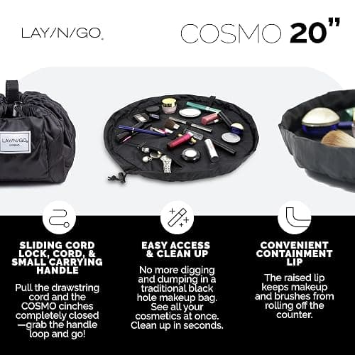 Lay-n-Go Cosmo Layflat Drawstring Cosmetic & Makeup Bag Organizer w/Zipper Pocket, Brush Loops & More, Cinch to Close, Lay Flat to Use, Durable, Machine Wash, Travel Toiletry Bag (20", Leopard) thumbnail 5