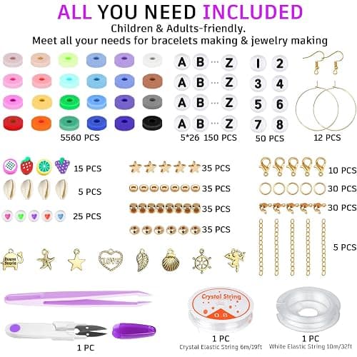 Gionlion 6000 Clay Beads Bracelet Making Kit, 24 Colors Flat Preppy Beads for Friendship Bracelets, Polymer Clay Bead with Charms for Jewelry Making, Crafts Gifts for Girls Ages 6-12 thumbnail 3