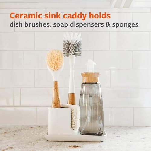 Full Circle Stash Ceramic Sink Caddy and Organizer, White/Gray thumbnail 5