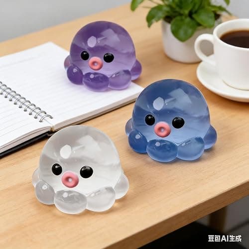 3PCS Clear Jellyfish Squishy Toys, Novelty Soft Handmade Octopus Stress Reliefing Toy, 2.4*2.4'' Cute Mini Crystal Octopus Squeezing Toy for Mood Reliefing thumbnail 3