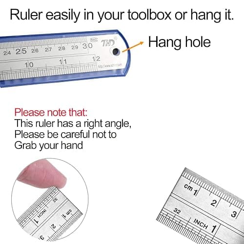 YouOKLight Metal Ruler Set, 6 inch Ruler and 12 inch Ruler. Ruler Inches and Centimeters, Metric Ruler 12 Inches, Metal Ruler 12 inch, Drawing Ruler, Precision Measuring Metal Ruler Silver thumbnail 5