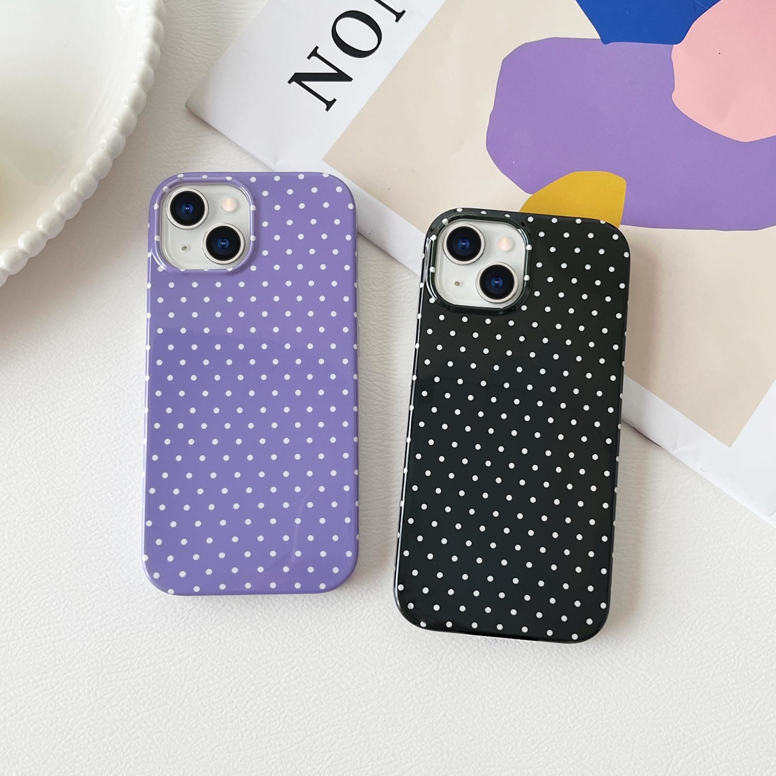 for iPhone 13 Case Cute Polka Dot Phone, Beautiful and Stylish, Soft and Slim TPU Shockproof Protective Cover for Women Girls,White thumbnail 6