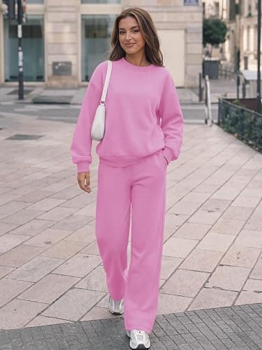 Trendy Queen Womens 2 Piece Sweatsuit Fall Sweat Outfits Lounge Sets 2026 | Soft Fleece Interior, Chic Drop Shoulder, Travel Fashion Matching, Wide Leg Draping, Elastic Waistband, Deep Side Pockets thumbnail 5
