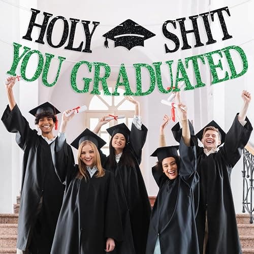 Congrats Grad 2026 Banner, You Did It Hanging Decorations, Class of 2026 Graduation Party Decorations Supplies Green and Black Glitter thumbnail 4