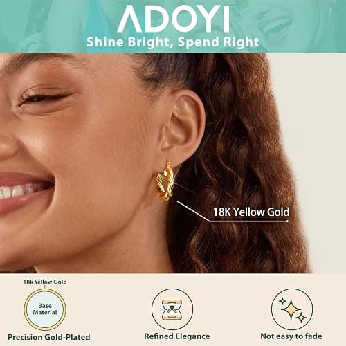 Adoyi 9 Pairs Gold Hoop Earrings Set for Womens Twisted Huggie Hoops Earrings 14K 18K Gold Plated for Girls Valentines Mother's Day Birthday Gifts Lightweight thumbnail 5